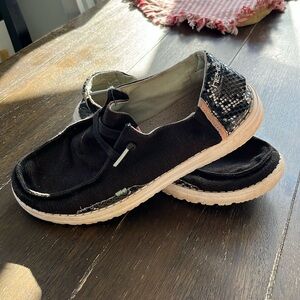 Women's HEY DUDES Snake Linen Black